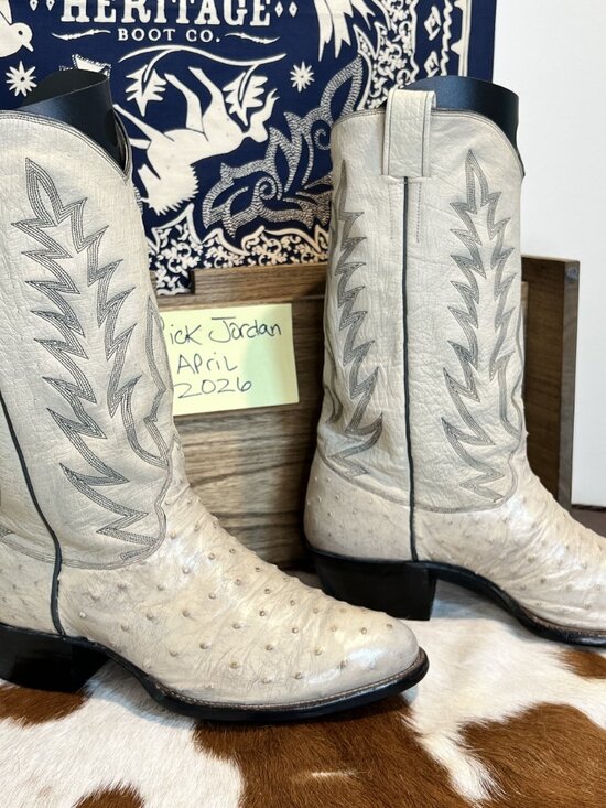 Bone Color Full FQ/Smooth Ostrich Cowboy Boots in Men\'s Size 11EE main image 13